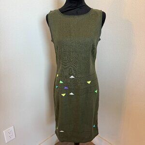 Kenzo Jeans Minimalist Linen Dress Olive Green Sleeveless Sheath Size 38